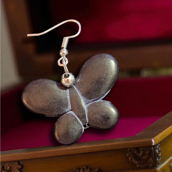Stone Silver Butterfly Earrings - Picture 2 of 2